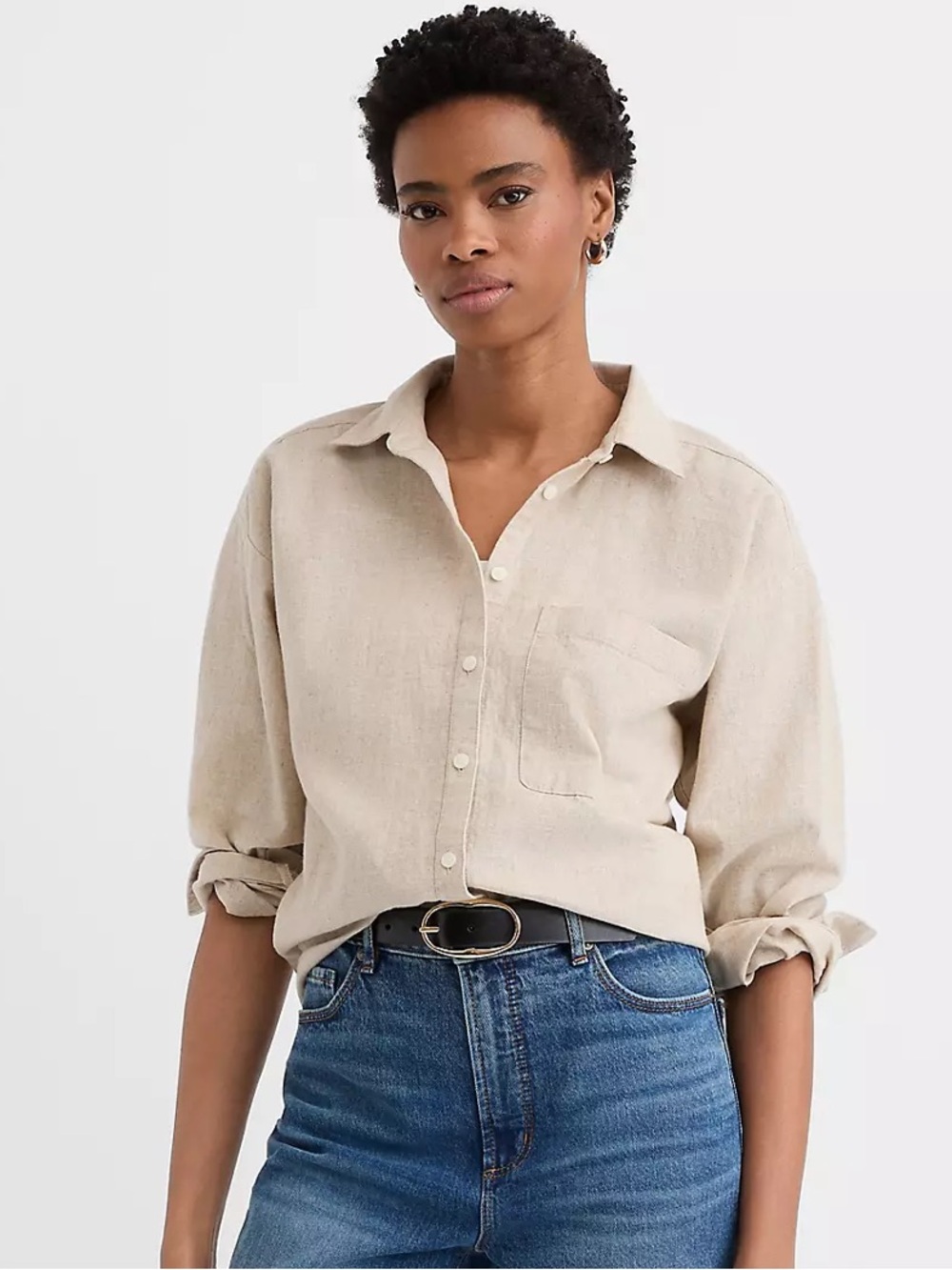 New LOFT Crosshatch Linen Cotton Oversized Everyday Button-Up Shirt XL Petite